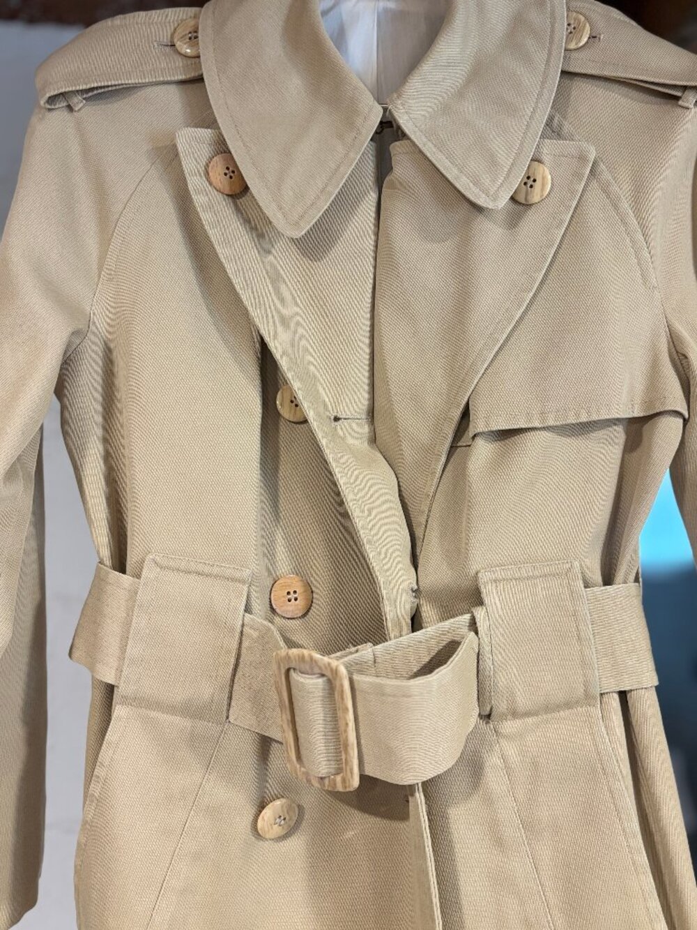 VTG Misty Harbor Tan Trench Coat Western Storm Flap & Leg Straps - Small